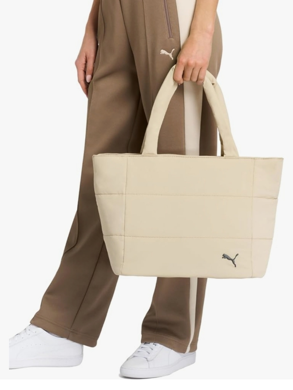 PUMA Beige Quilted Tote Bag with Padded Handles